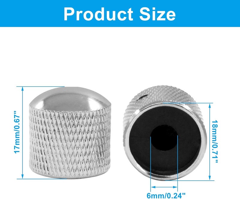 Dijedev 4 Pcs Metal Guitar Knobs, Volume Tone Control Knobs, Dome Knobs Replacement Parts, Knurled Guitar Knob for Electric Guitar and Bass Players (Silver) - Image 2